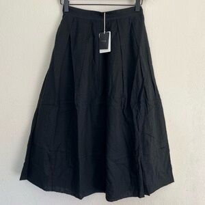 NEW 7115 by Szeki Womens XS Textured Pleated Cotton Midi Skirt Black